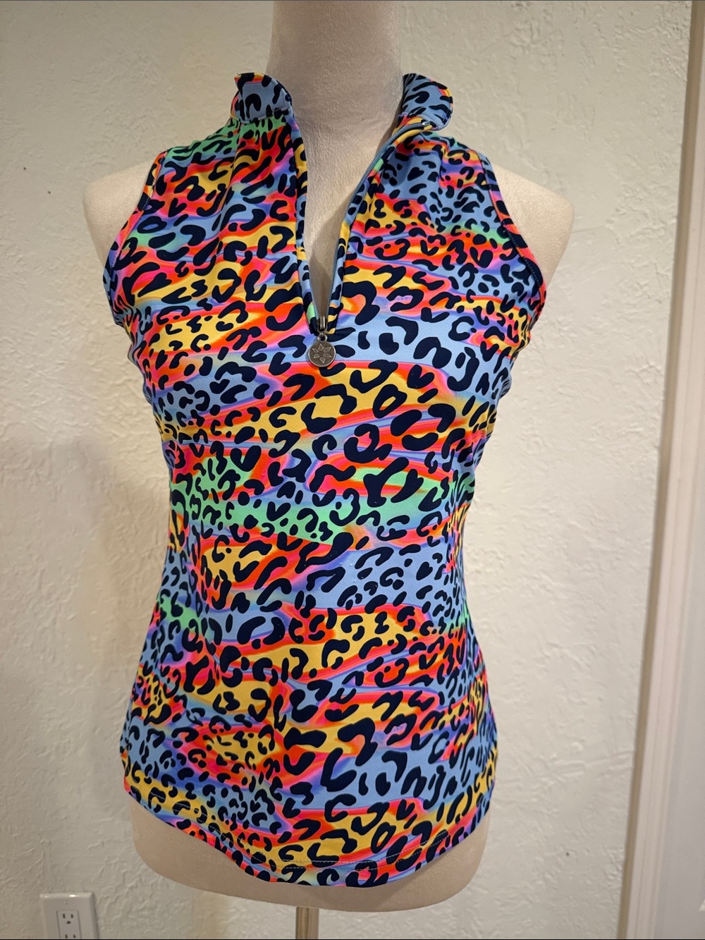 Tzu Tzu Multicolor Neon Leopard Print Halter Tank Top size small